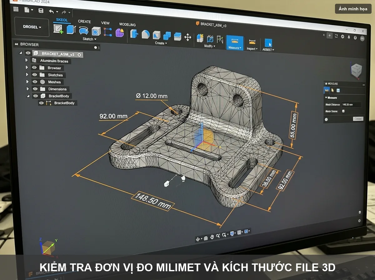 Kiểm tra đơn vị đo milimet mm chuẩn xác của file 3D