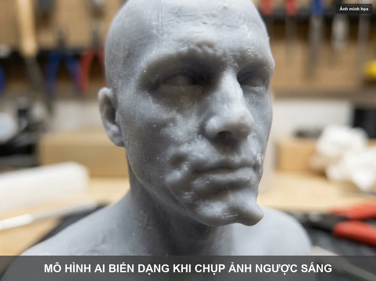 Mô hình 3D bị biến dạng khuôn mặt do ảnh chụp đầu vào bị ngược sáng