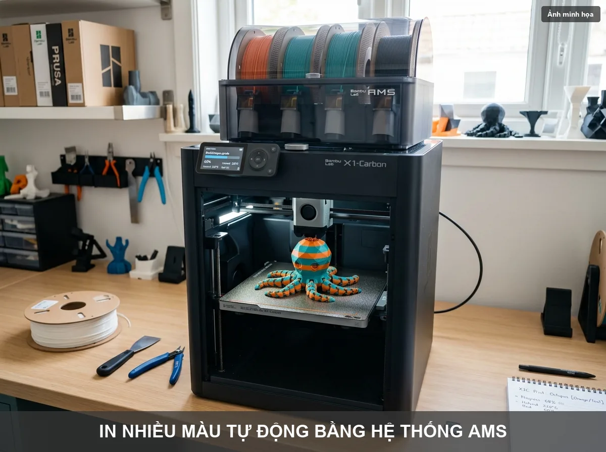 Máy in 3D đùn 2 màu nhựa phối hợp trên cùng bản in