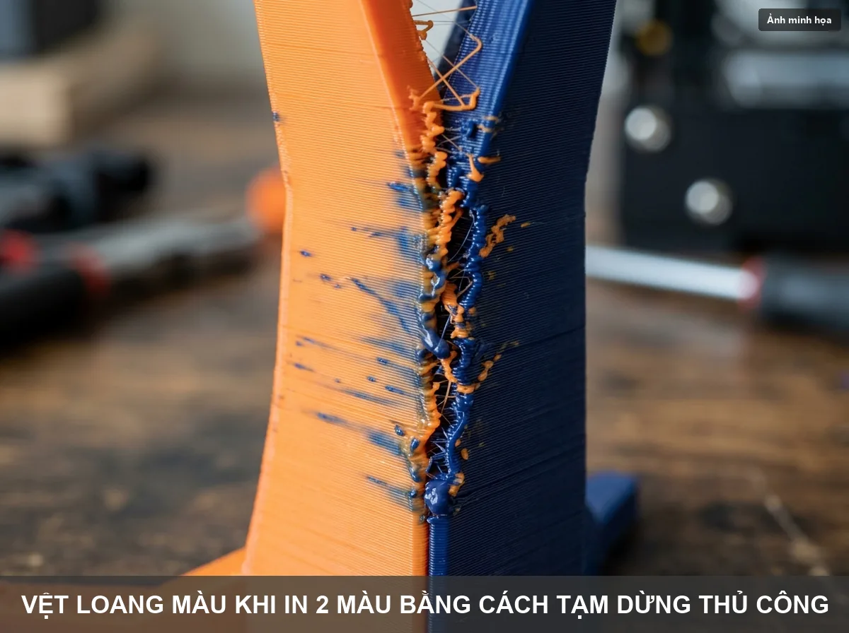Vệt loang nhẹ tại vị trí chuyển đổi màu nhựa in 3D