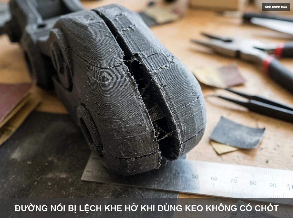 Mối dán nhựa bị trượt lệch khe hở khi dán keo thủ công không chốt