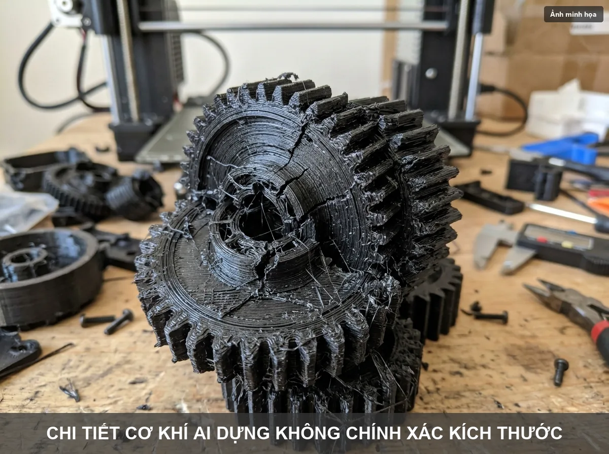 Bánh răng cơ khí bị lệch dung sai khi dùng AI dựng thay vì vẽ CAD