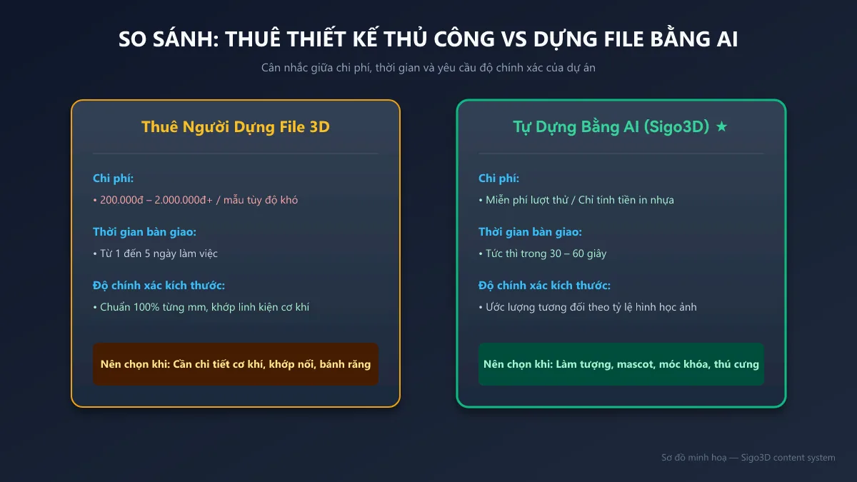 Sơ đồ so sánh thuê dựng file 3D thủ công và để AI làm