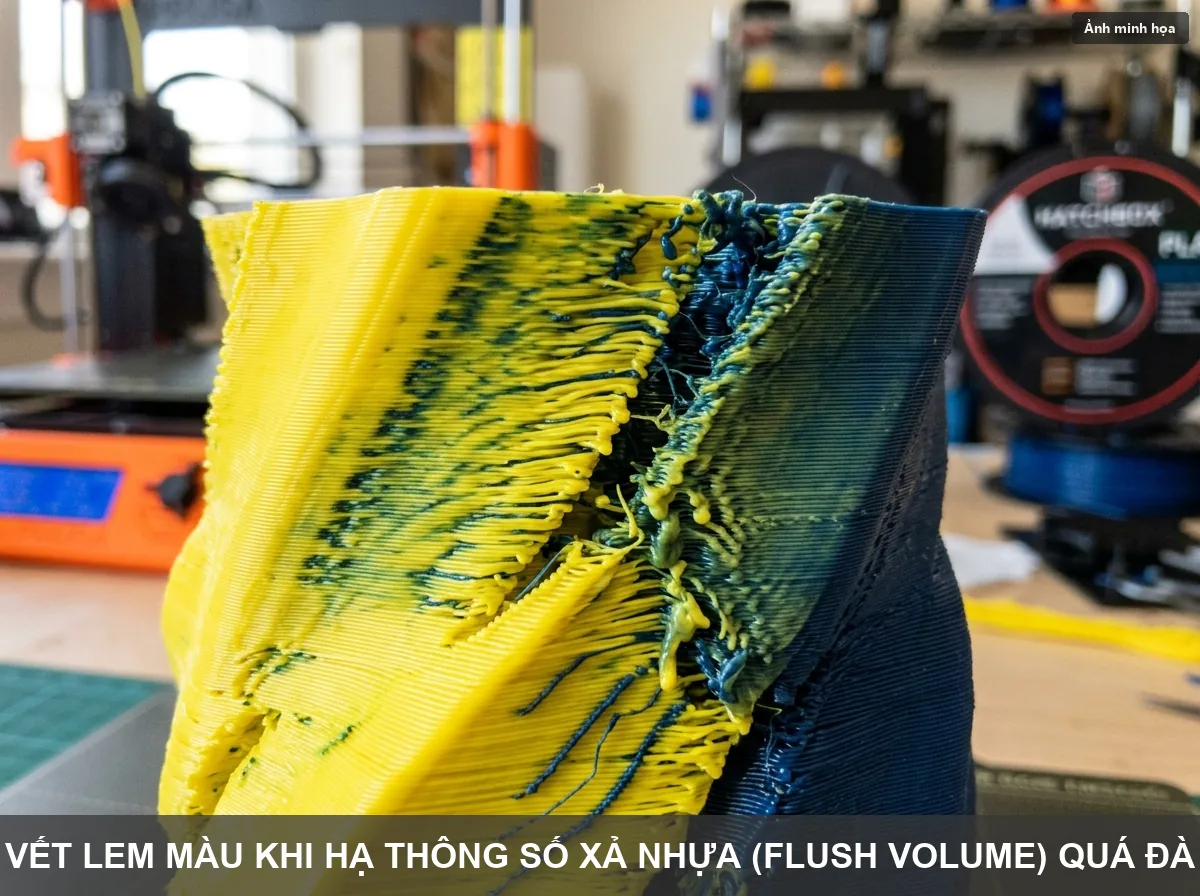 Vệt loang nhẹ màu nhựa khi giảm thông số xả quá đà giữa màu Đen và Trắng