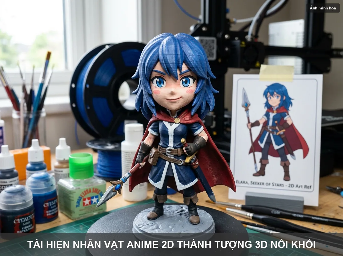 Tượng nhân vật Anime in 3D sắc nét tái hiện từ bản vẽ 2D fanart