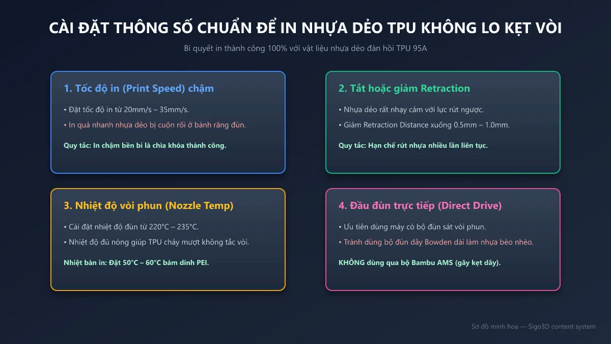 Sơ đồ thông số kỹ thuật chuẩn giúp in thành công nhựa dẻo TPU không bị kẹt