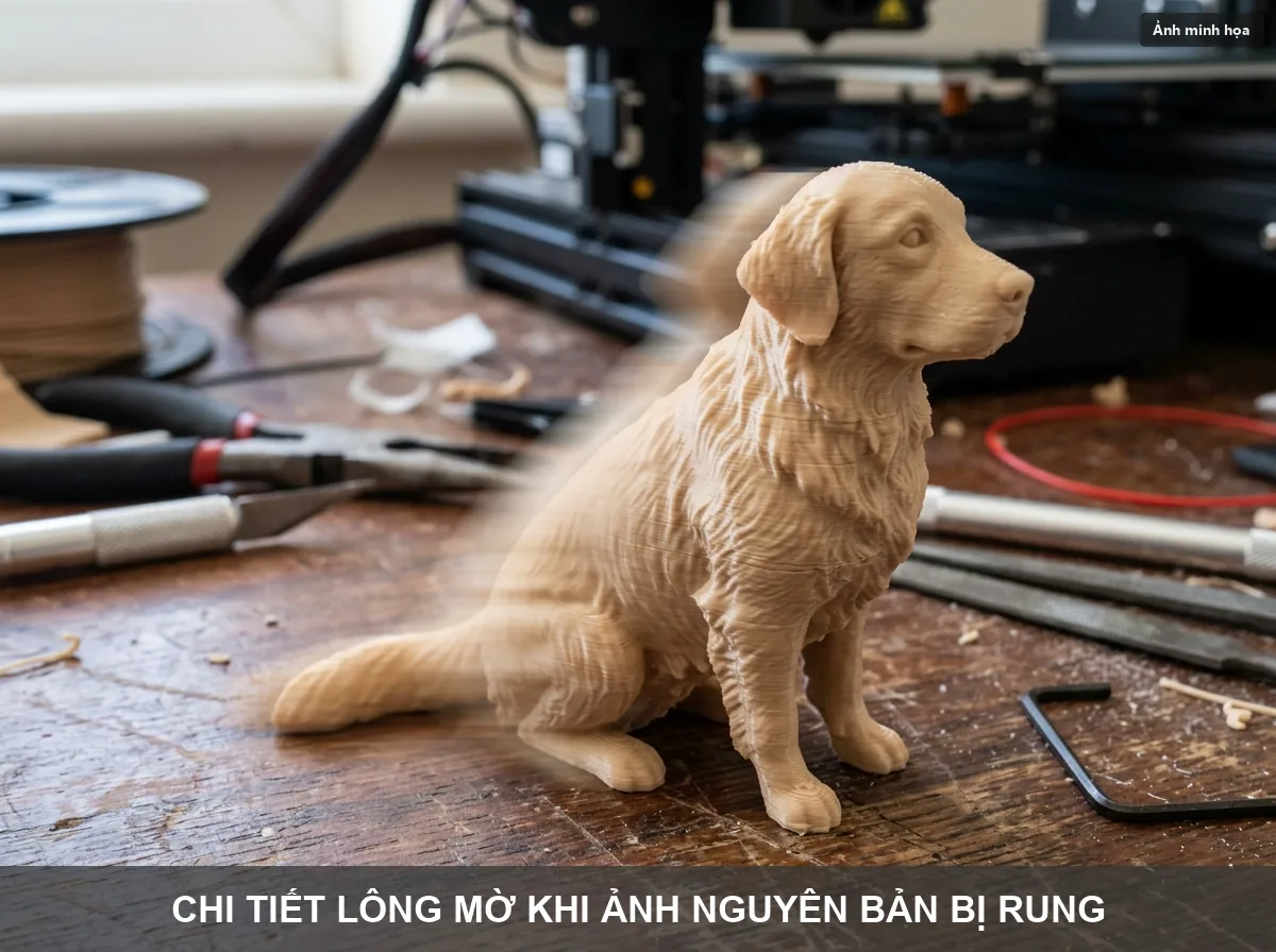 Chi tiết lông bị mờ khi ảnh gốc thú cưng bị rung