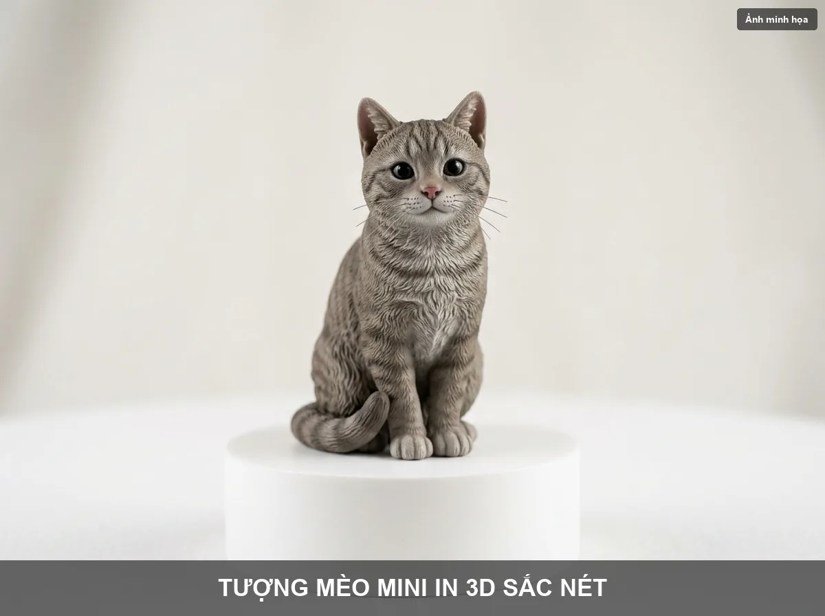 Cận cảnh mô hình tượng mèo mini in 3D sắc nét
