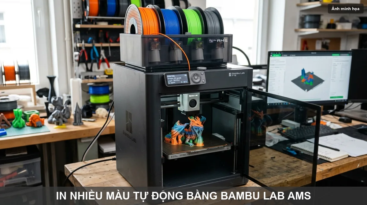 Hệ thống máy in 3D Bambu Lab AMS in mô hình nhiều màu tự động