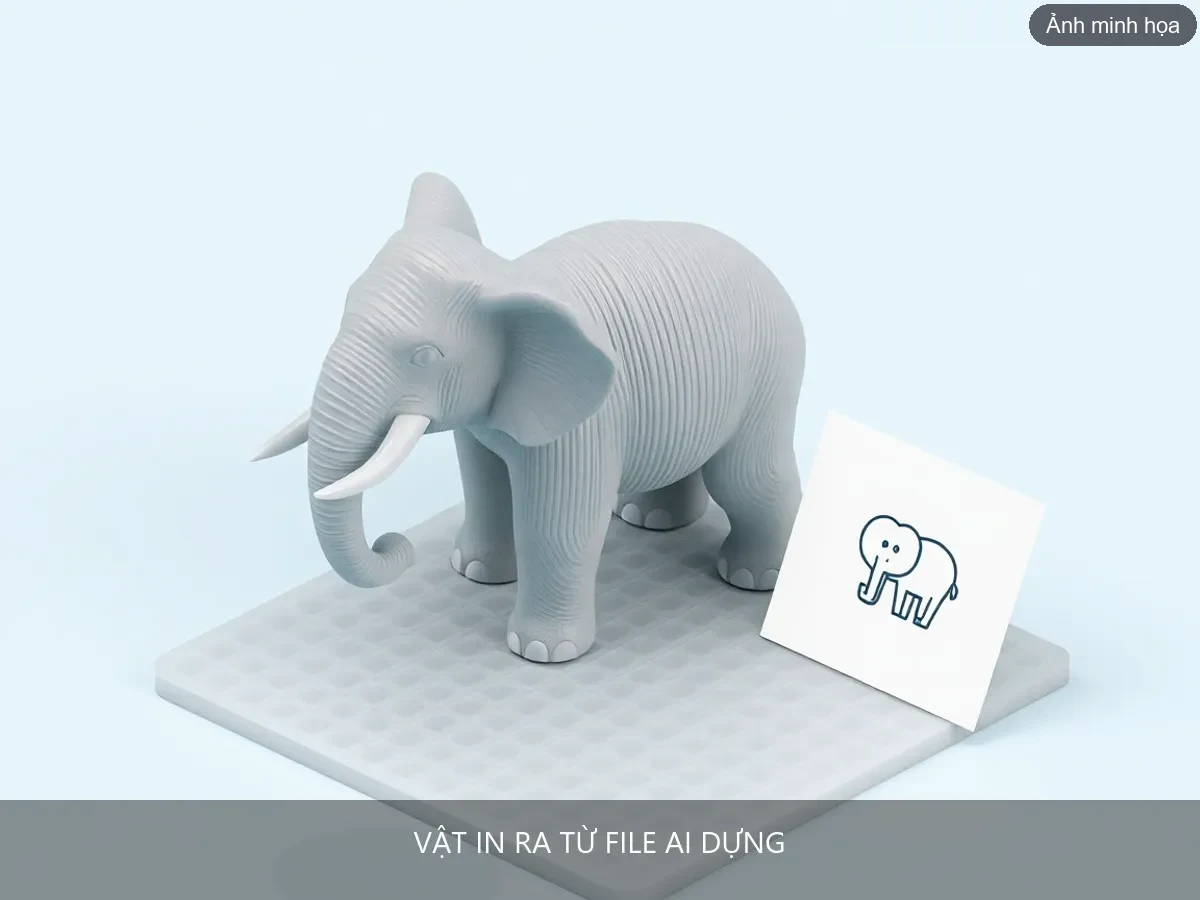 Vật in 3D hoàn thiện từ file do AI dựng, đối chiếu với ảnh gốc