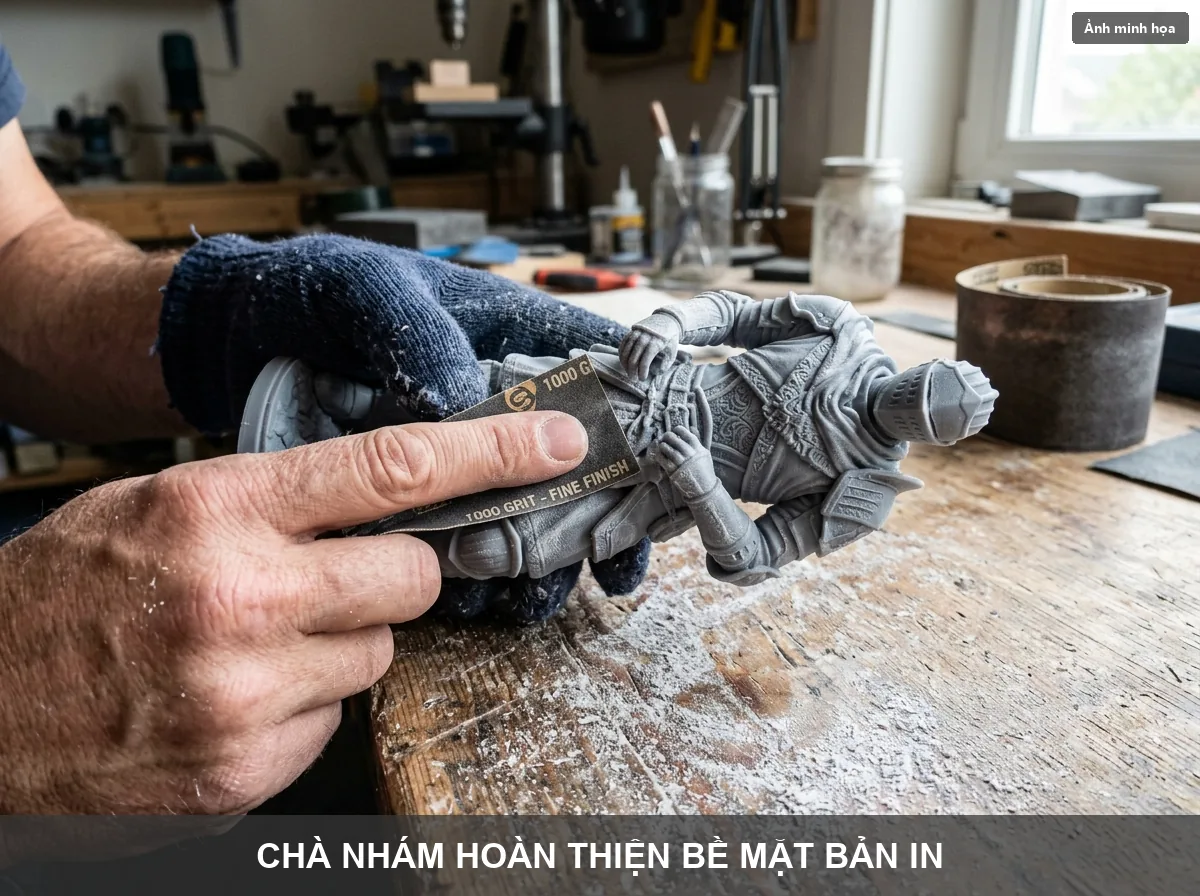 Chà nhám giấy nhám mịn xử lý bề mặt bản in 3D
