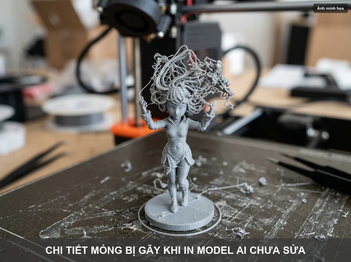 Chi tiết mỏng trên tượng 3D AI bị gãy do chưa được đắp dày thành