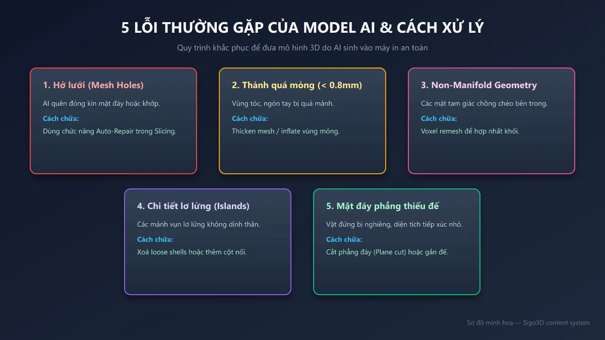 Sơ đồ 5 lỗi thường gặp trên mô hình 3D AI và cách sửa