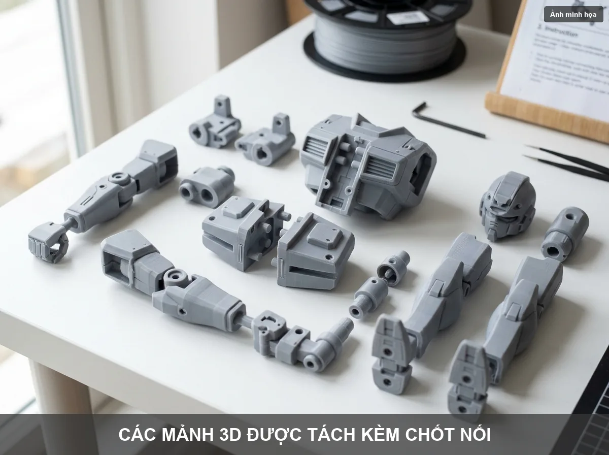 Các mảnh mô hình 3D được tách riêng kèm chốt nối khớp