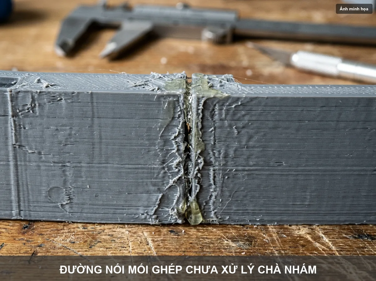 Đường chỉ mối ghép nhựa in 3D chưa qua xử lý chà nhám