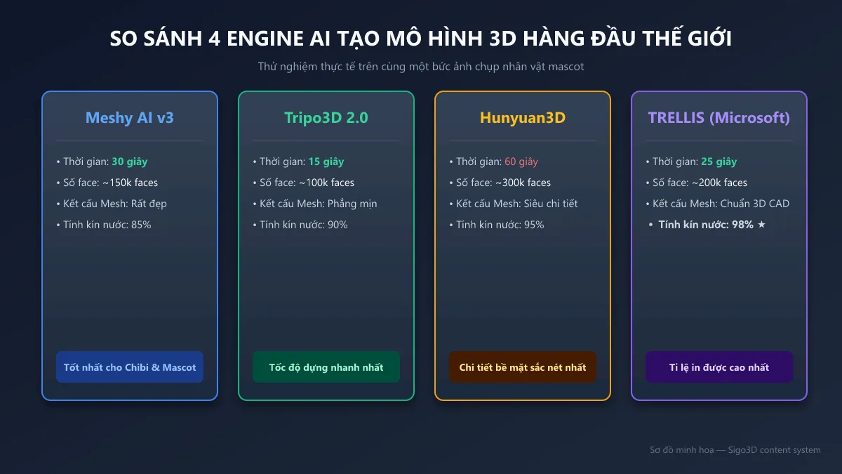 Bảng điểm so sánh thông số kỹ thuật 4 engine AI 3D