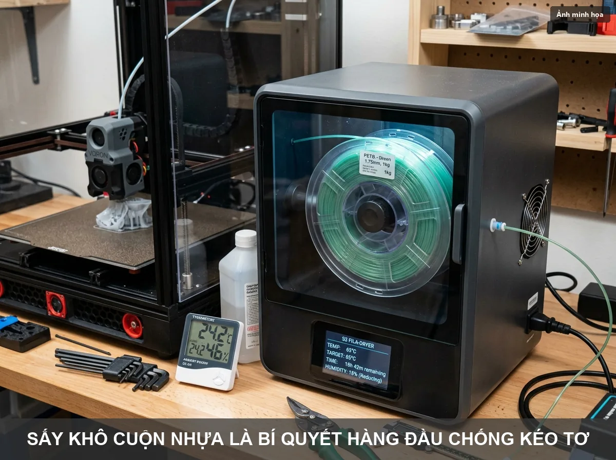 Hộp sấy khô cuộn nhựa in 3D giúp xử lý 70% nguyên nhân gây kéo tơ