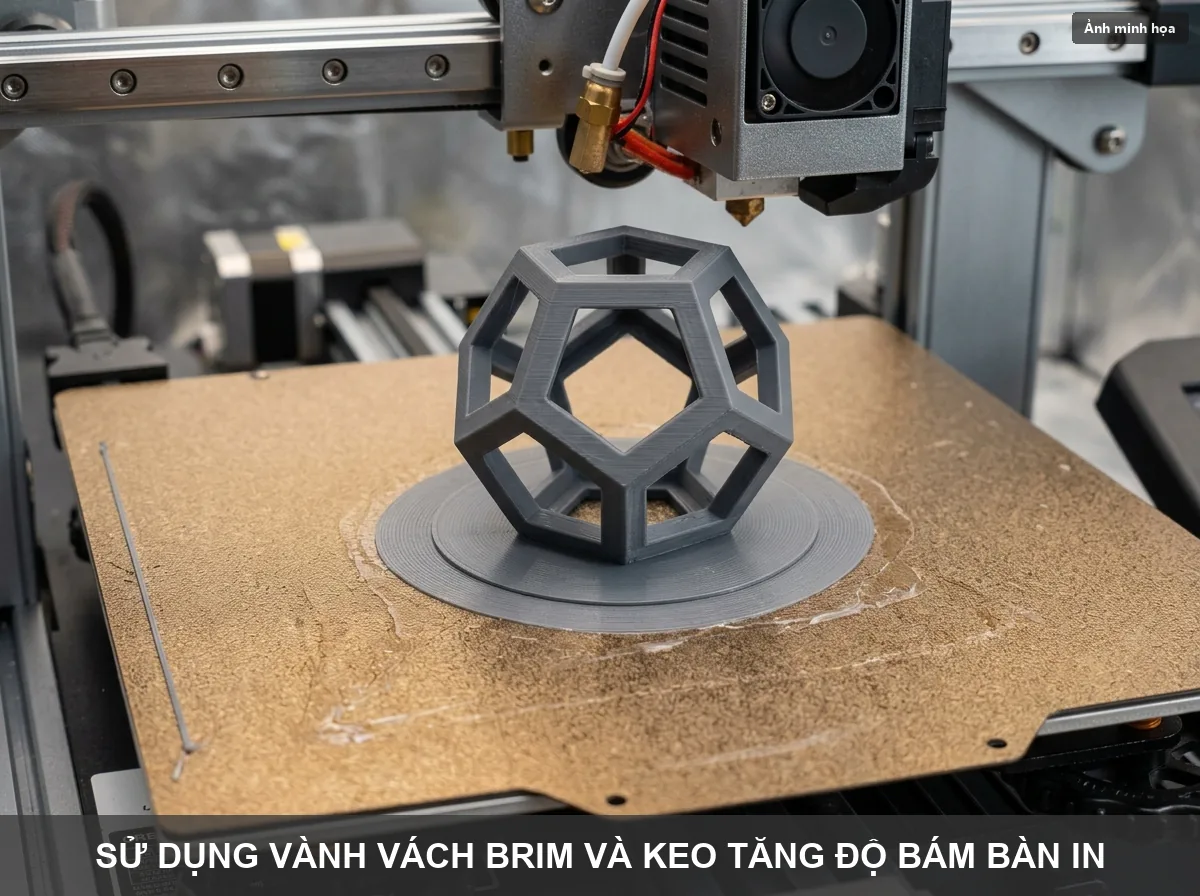 Sử dụng vành vách Brim rộng 5mm giúp khóa chặt các góc bản in không bị cong