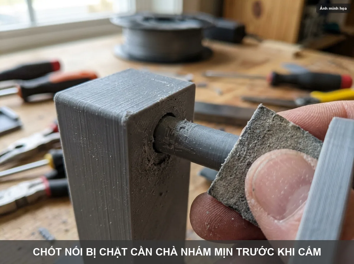 Chốt cắm nhựa 3D cần chà nhám nhẹ nếu máy in bị dung sai chặt
