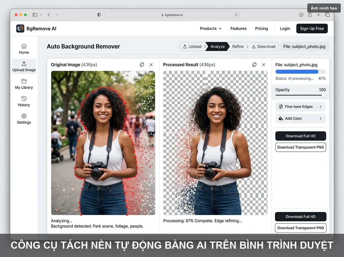Giao diện công cụ tách phông nền tự động trên web của Sigo3D