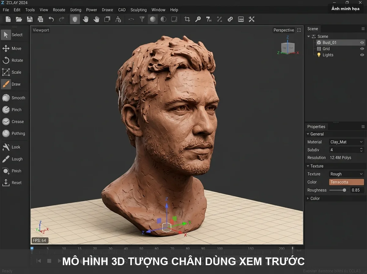 Mô hình 3D tượng chân dung dựng từ ảnh, xem trước trên trình duyệt