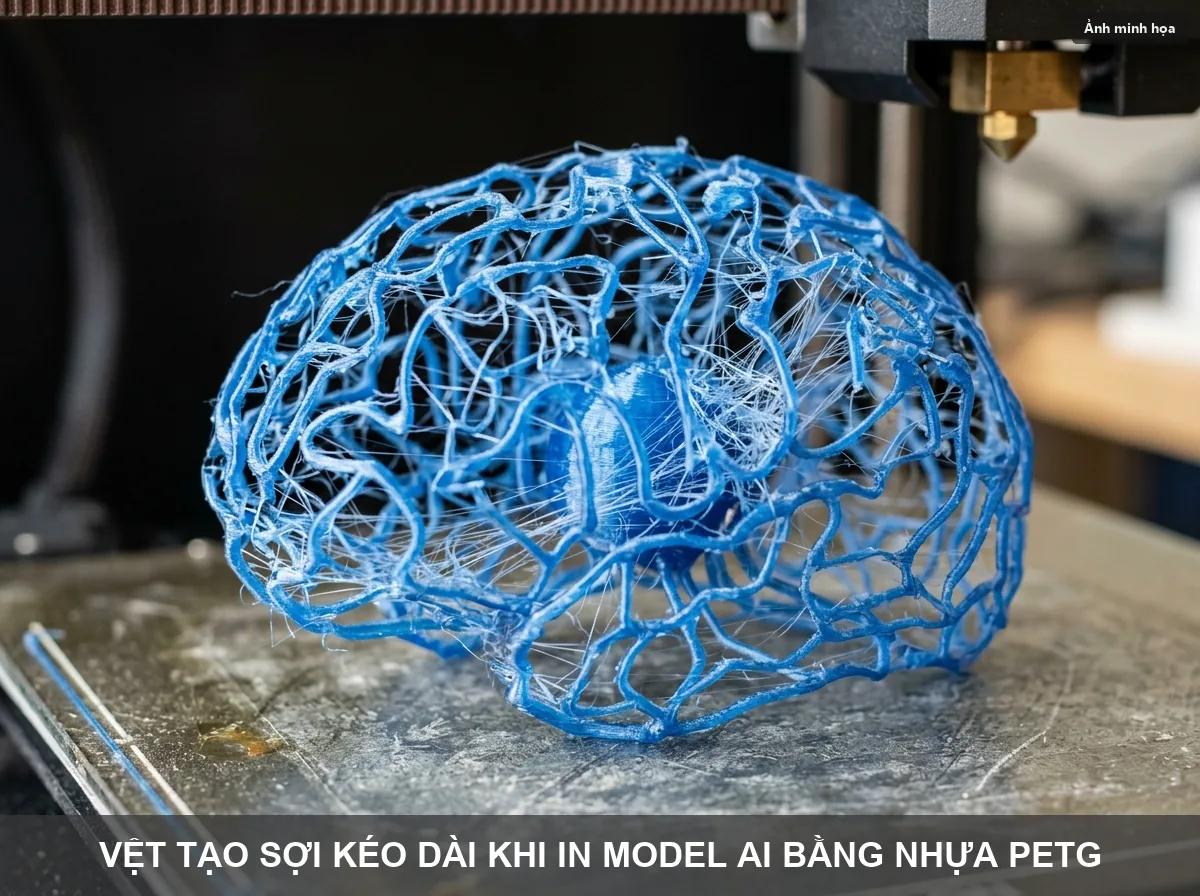 Hiện tượng kéo tơ nhựa li ti khi in mô hình AI bằng nhựa PETG