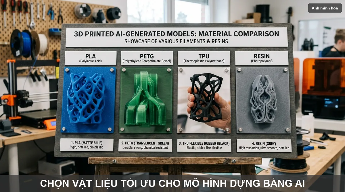 Bảng mẫu so sánh các vật liệu in 3D phổ biến cho mô hình AI