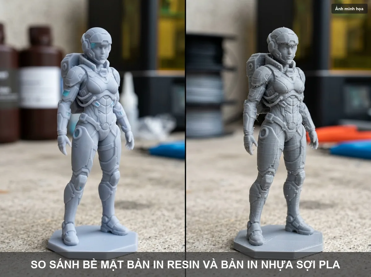 So sánh độ mịn bề mặt mô hình AI giữa công nghệ Resin và FDM PLA